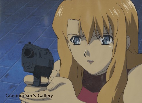 mireille with gun cel